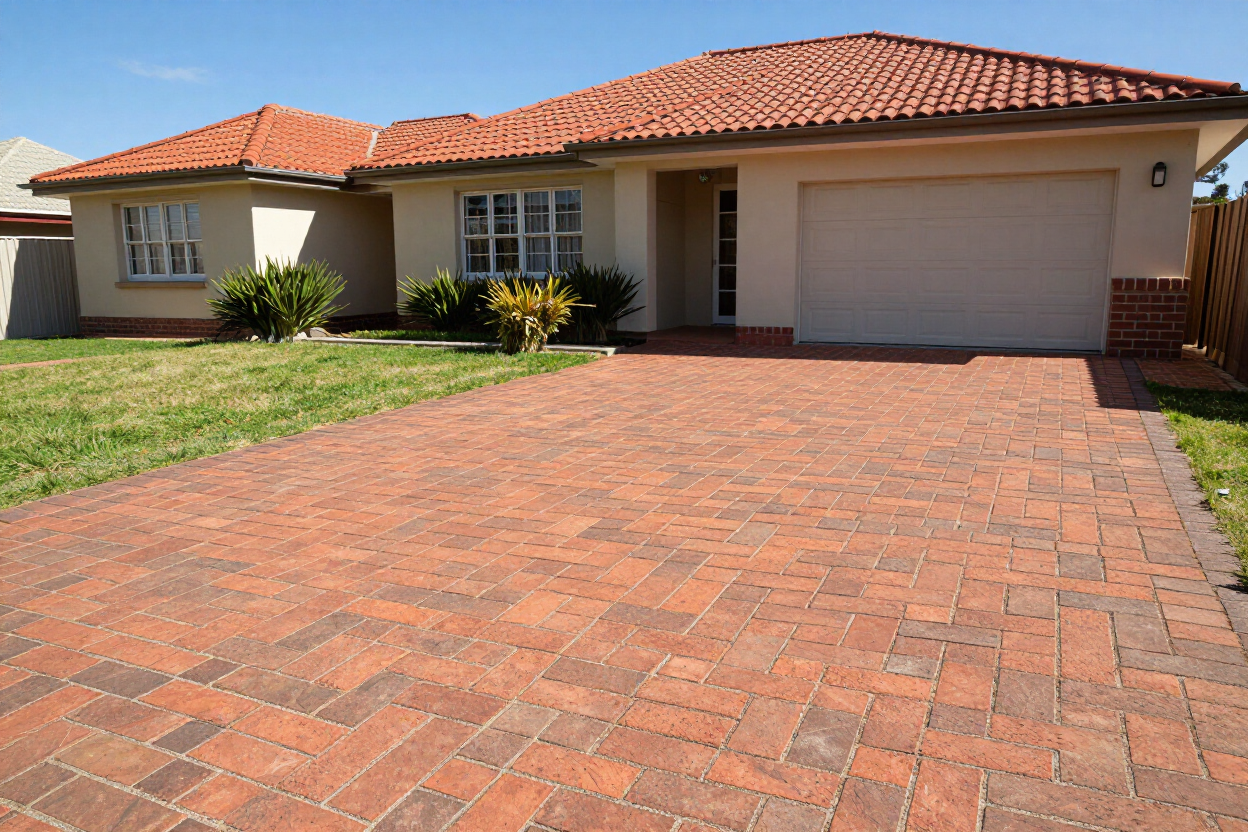 Freshly laid brick paving driveway at a residential property
