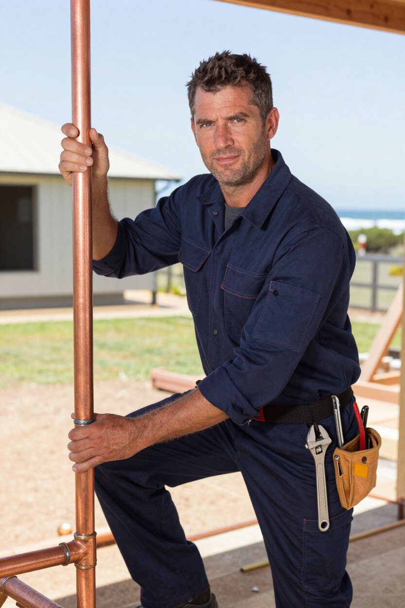 Andre van Staden PIRB Registered Plumber working on residential plumbing installation in Stilbaai