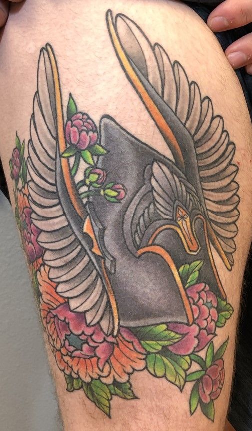 Black Spartan Helmet Tattoo — Olympia, WA — Lo and Behold Tattoo