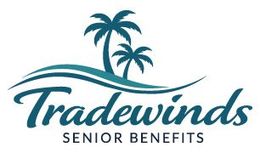 Tradewinds Senior Benefits logo with teal palm trees and wave over stylized text