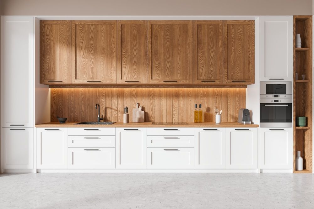 A Modern Kitchen With White Cabinets and Wooden Cabinets — Gavin Cummings Kitchens in Dubbo, NSW