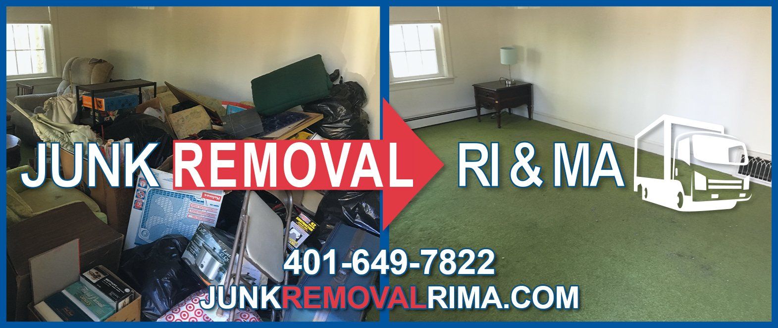 Before and after picture of a junk removal project from a home in North Providence, Rhode Island by JunkRemovalRIMA.com