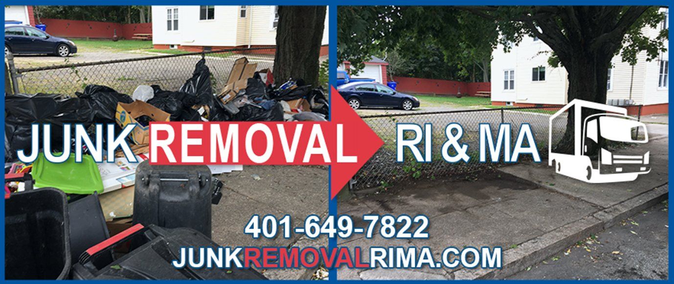 Before and after picture of a junk removal project from outside Providence, Rhode Island done by JunkRemovalRIMA.com