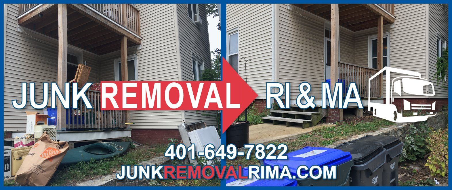 Before and after picture of a junk removal project from a home in Smithfield, Rhode Island by JunkRemovalRIMA.com