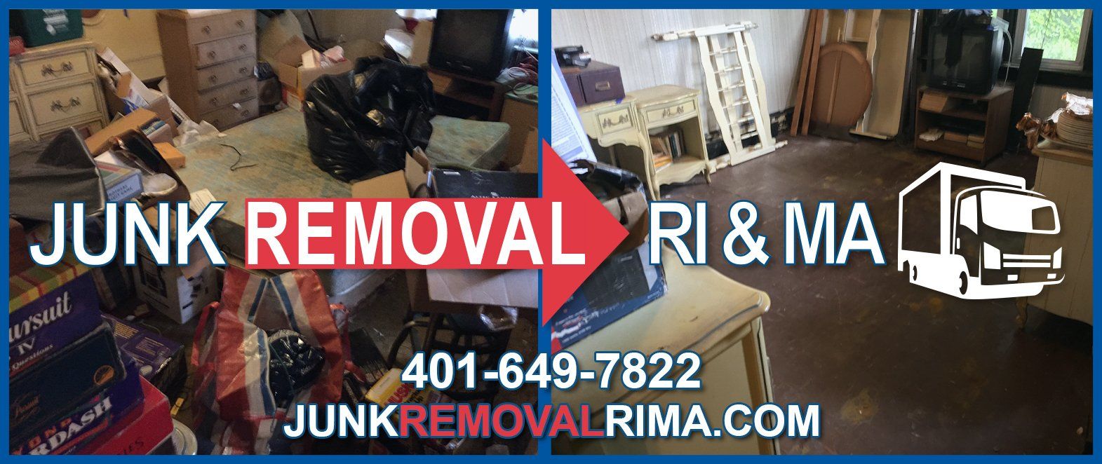 Before and after picture of a junk removal project from a home in Cumberland, Rhode Island by JunkRemovalRIMA.com