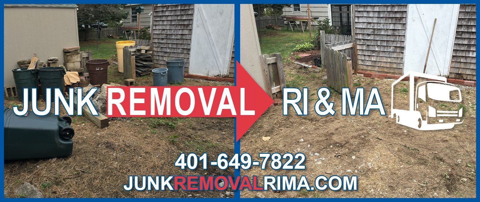 Before and after picture of a junk removal project from a backyard in Lincoln, Rhode Island by JunkRemovalRIMA.com