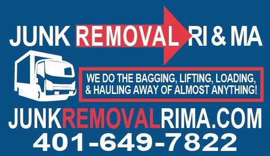 image for JunkRemovalRIMA.com featuring logo, website URL phone number, and slogan on blue background