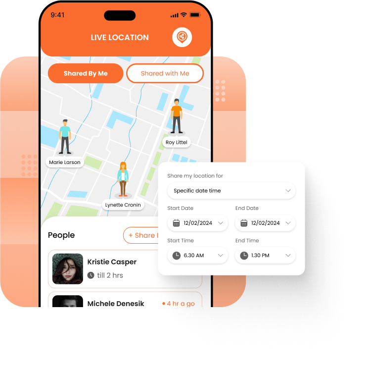 Safewell Personal Safety and Wellness App. Digital Security. A phone with a live location app on it