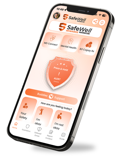 A cell phone with a safety app on the screen