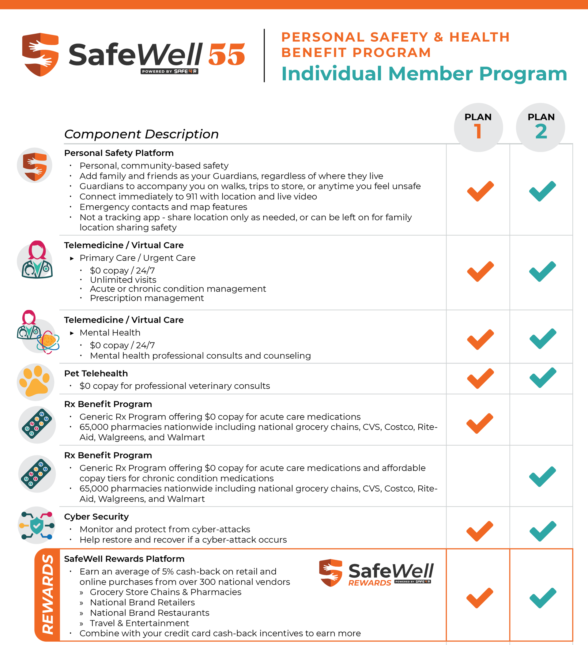 SafeWell55 Individual Member Program Matrix