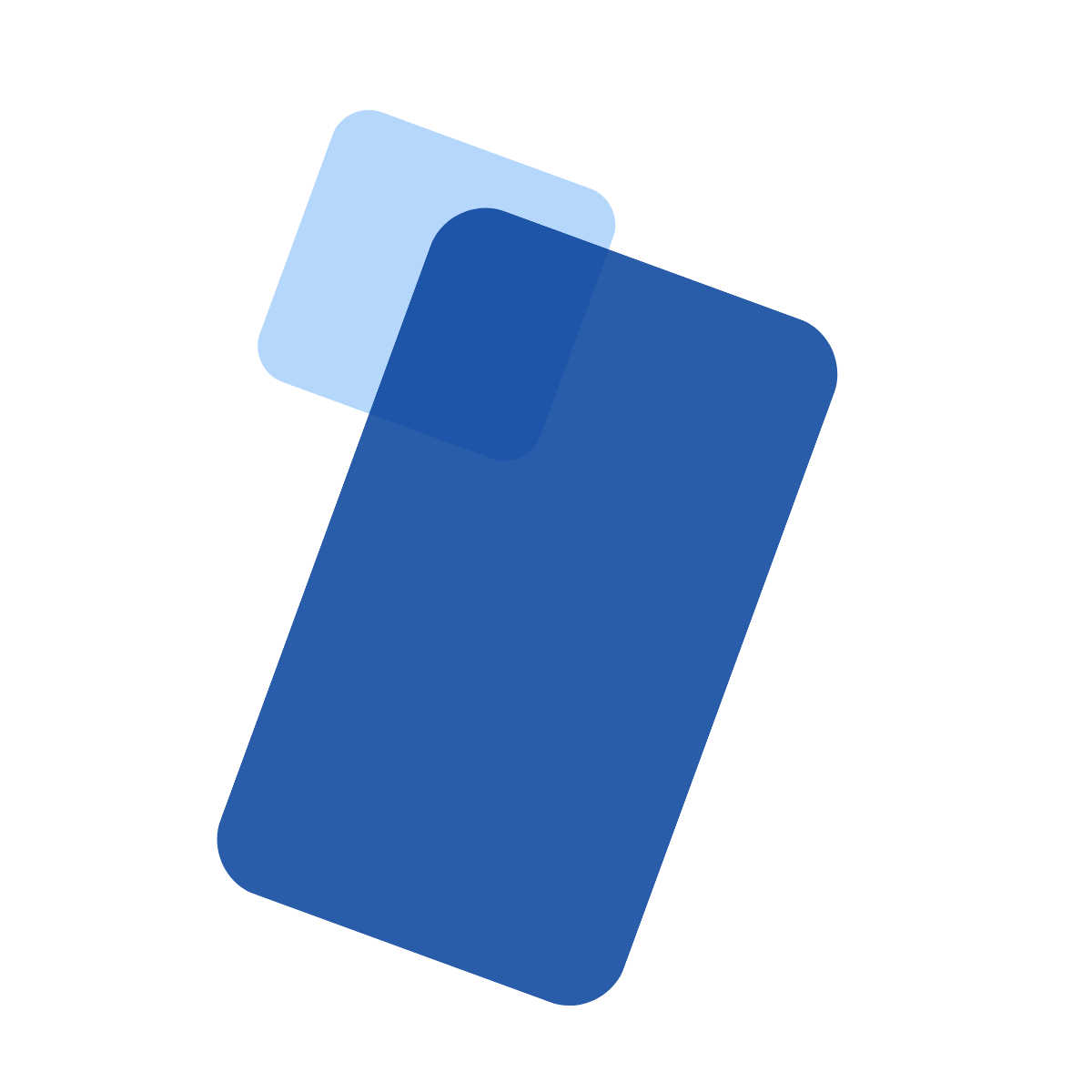 Abstract blue overlapping rounded rectangles logo on a white background