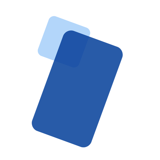 Abstract blue overlapping rounded rectangles logo on a white background