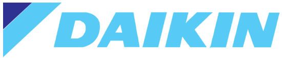 Daikin logo in light blue with a blue triangular accent on a white background