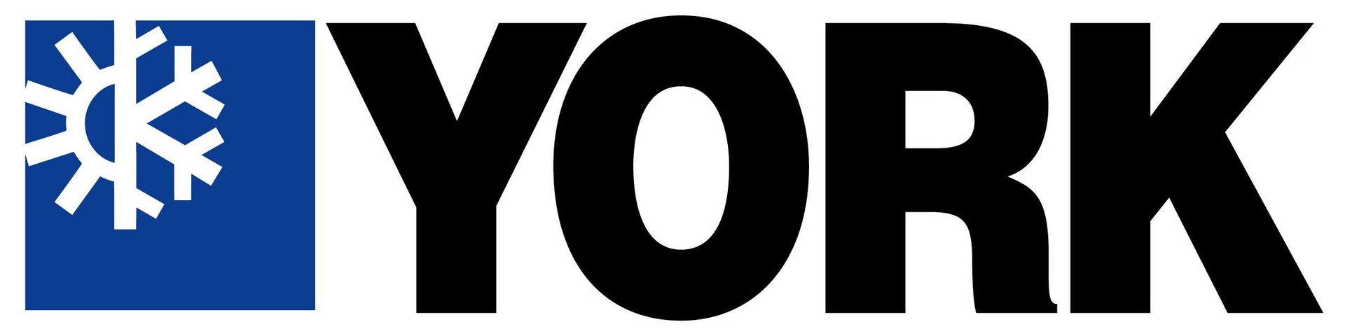 York logo with white snowflake icon in a blue square and bold black text on white background