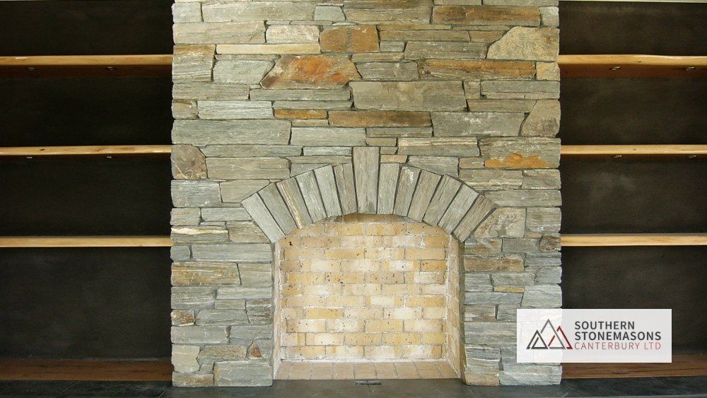 schist fireplace grey