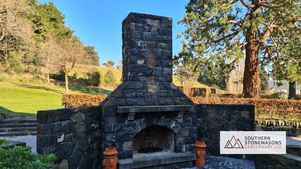 black stone fireplace