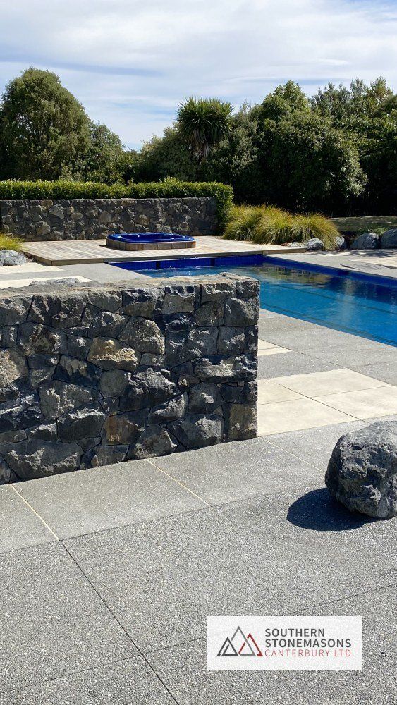 basalt pool stone wall