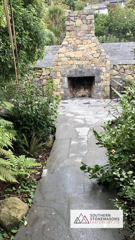 Volcanic stone fireplace