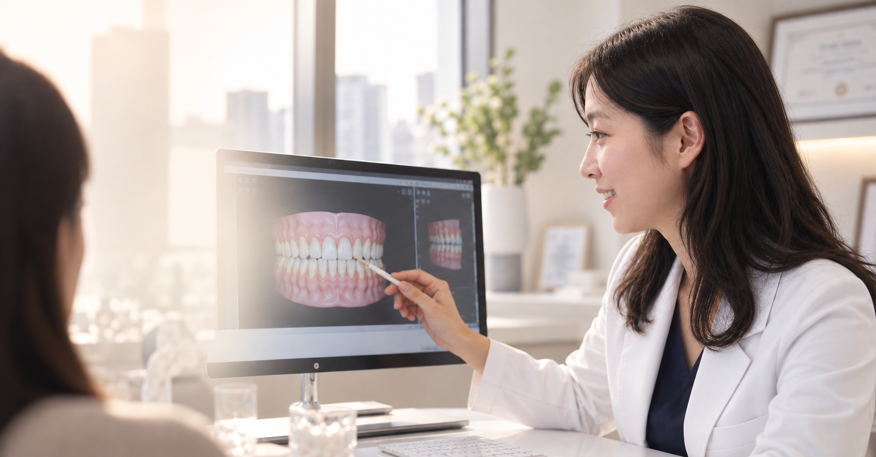 Orthodontic treatment planning on a monitor at Yonsei Baro Orthodontics, Seoul, used to assess the jaw relationship in an underbite