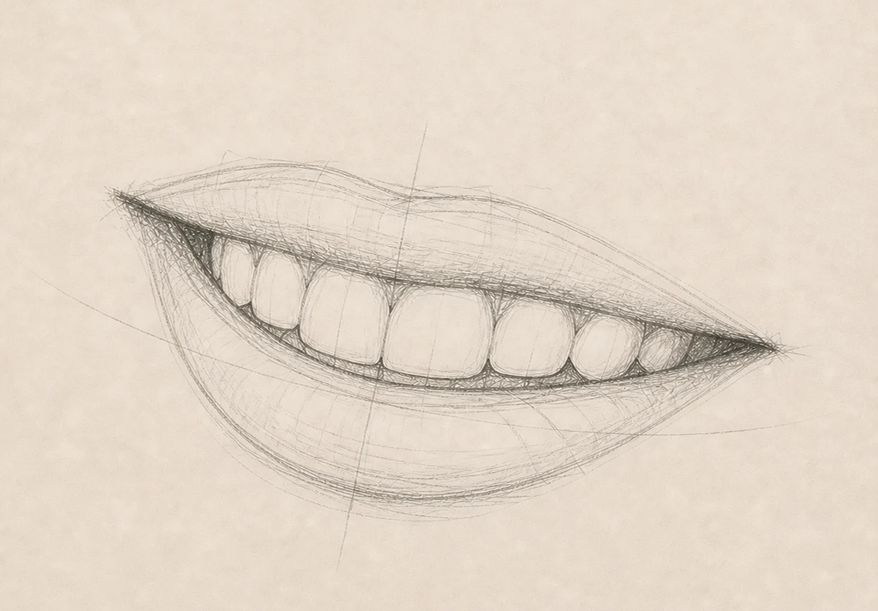 Sketch of a smile illustrating facial proportion, reflecting Dr. Sally Chaekyung Lee's art background