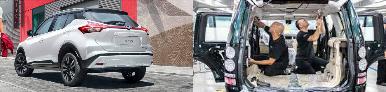 Um SUV branco está estacionado na beira da estrada, ao lado de um prédio.