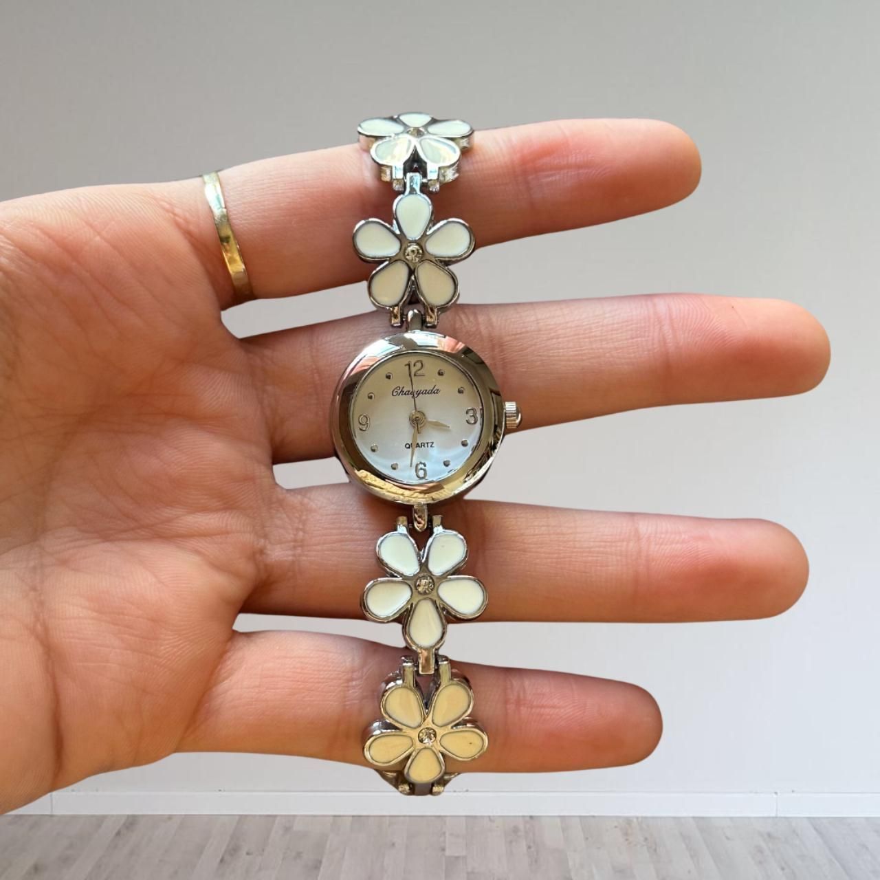 white floral watch