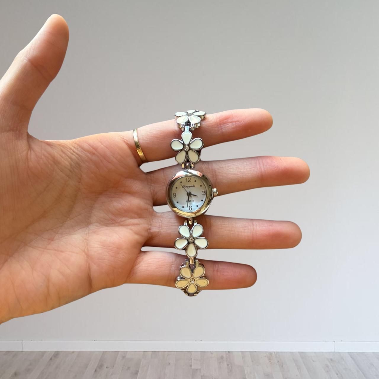 white floral watch