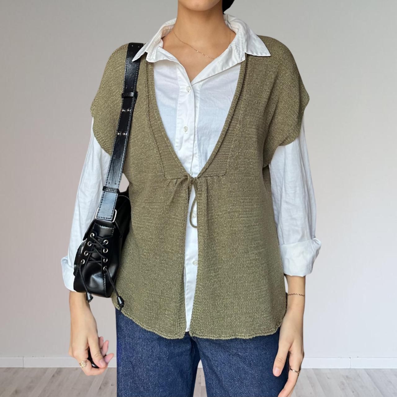green knit short sleeve cardigan