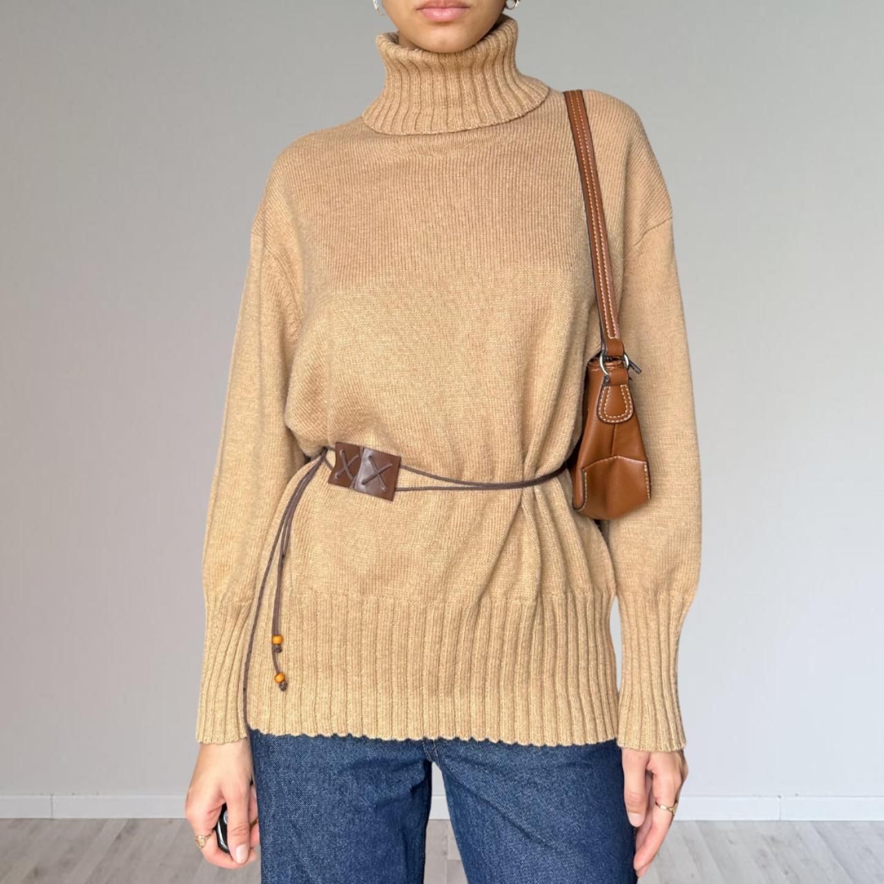 light brown turtleneck sweater