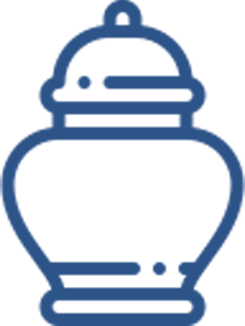 A blue line drawing of a vase with a lid on a white background.