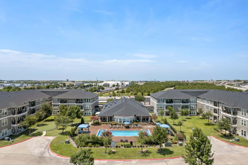 An aerial view of the senior apartment community at Marquis Rockwall in Rockwall, TX.