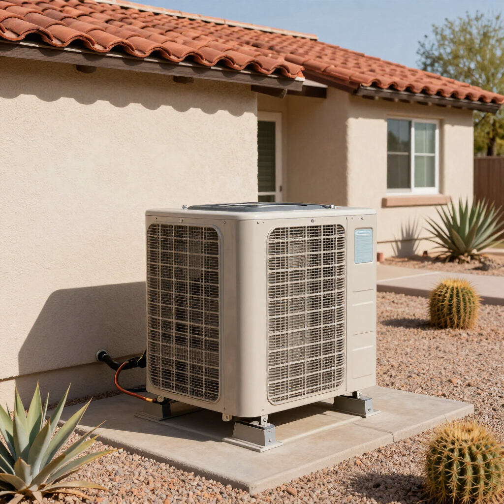 Row of outdoor HVAC condenser units on a commercial rooftop in catalina foothills, az