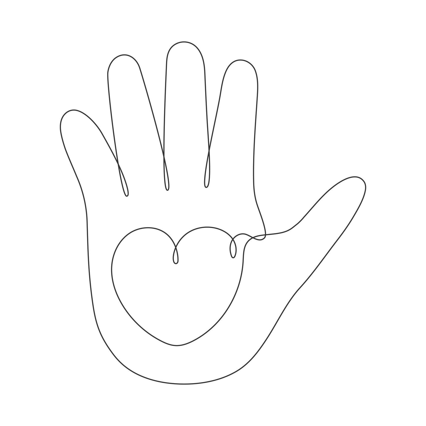 A hand with a heart in the middle of it .