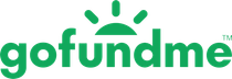 A green logo for gofundme with a sun in the middle