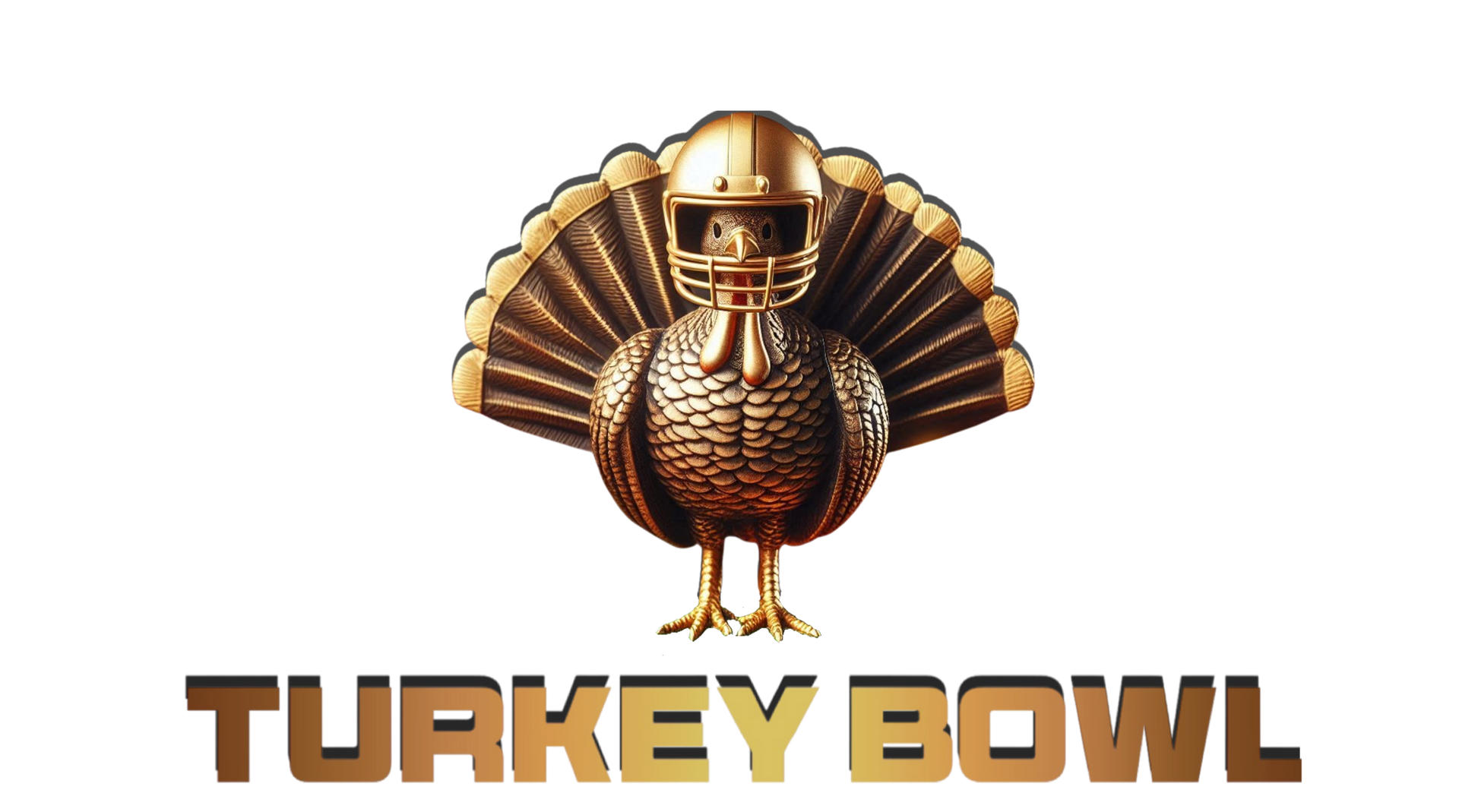 Bronze turkey in football helmet, text 