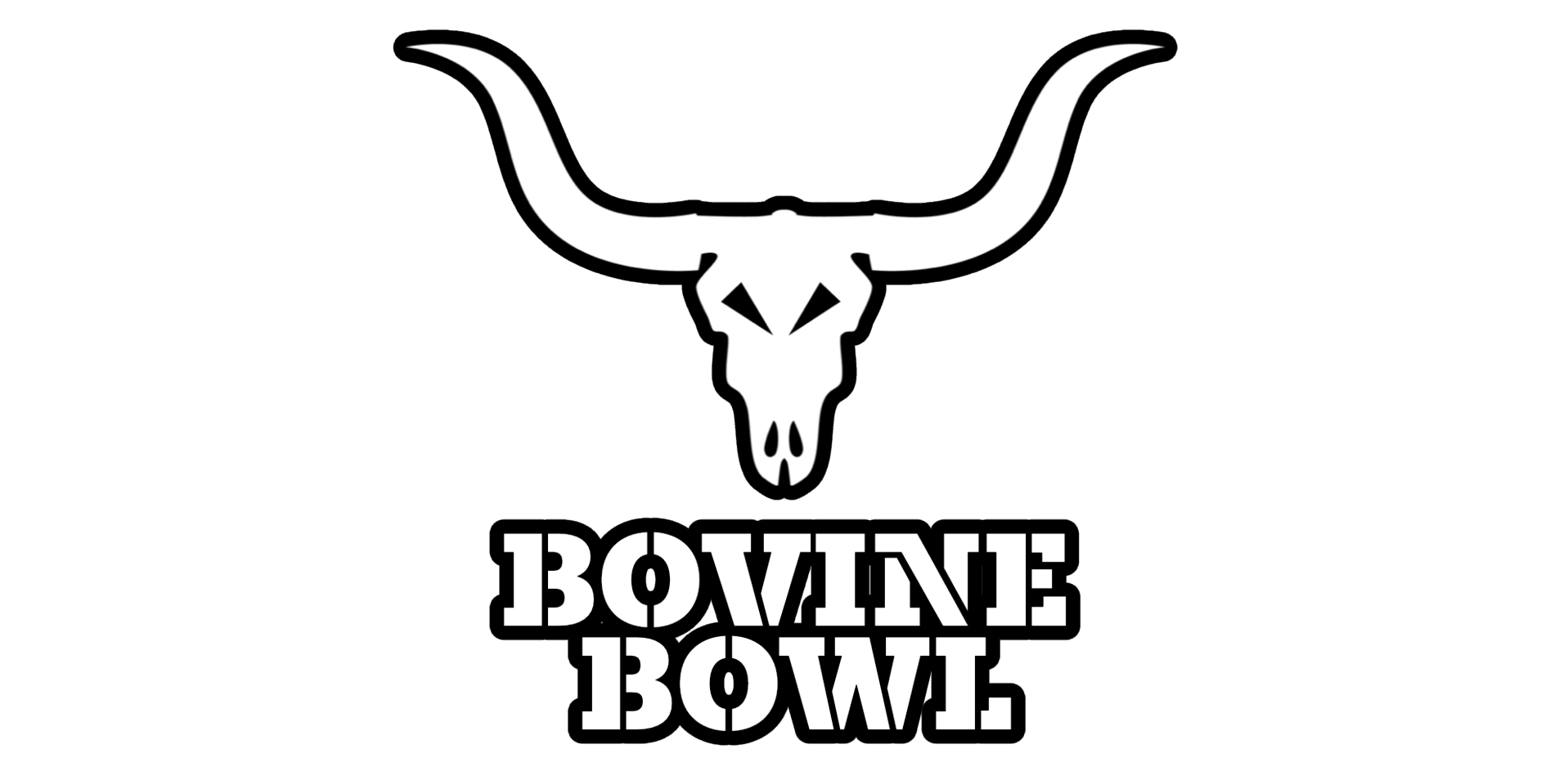 Logo: bull skull with curved horns above