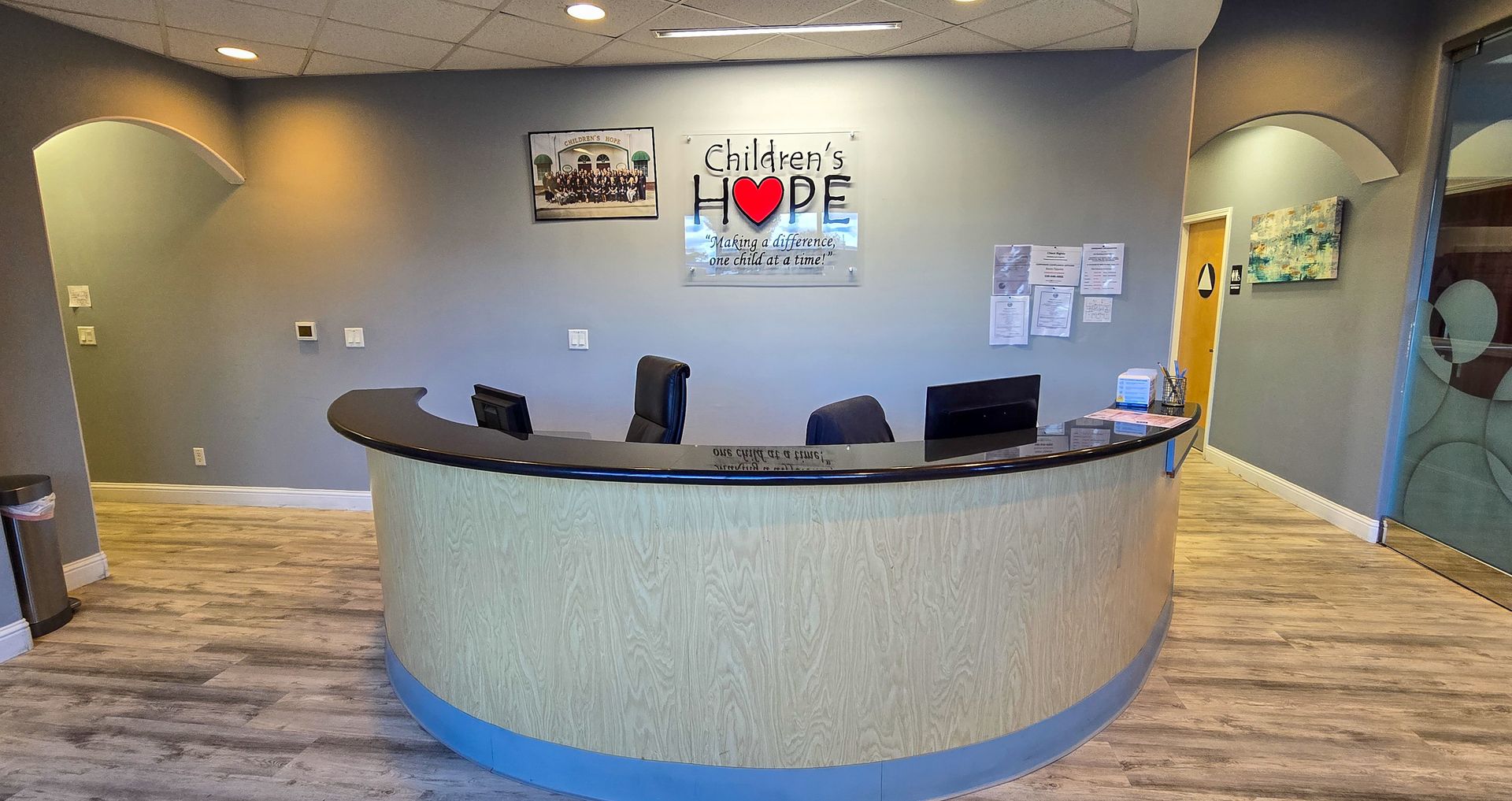The front desk reception area of Children's Hope