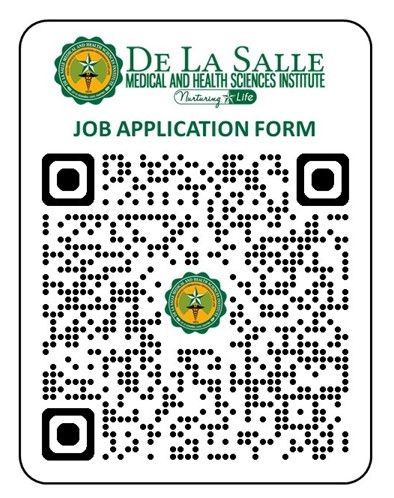 Job application form from De La Salle Medical and Health Sciences Institute, with QR code.