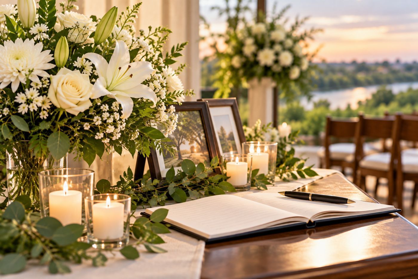 Memorial flowers, candles, and memory book for grieving families in Rio Bravo, TX