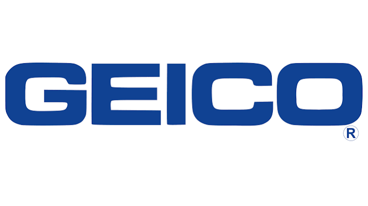 GEICO logo in blue block letters on a white background