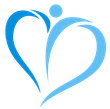 A blue heart with a person inside of it