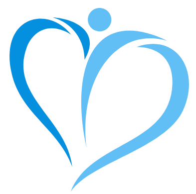 A blue heart with a person inside of it