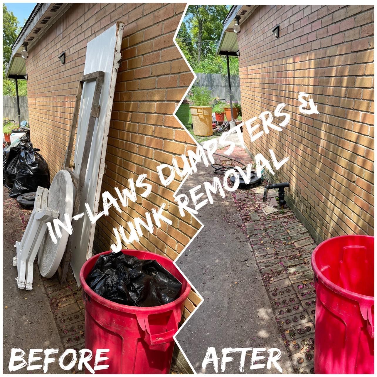 A before and after photo of a junk removal service.