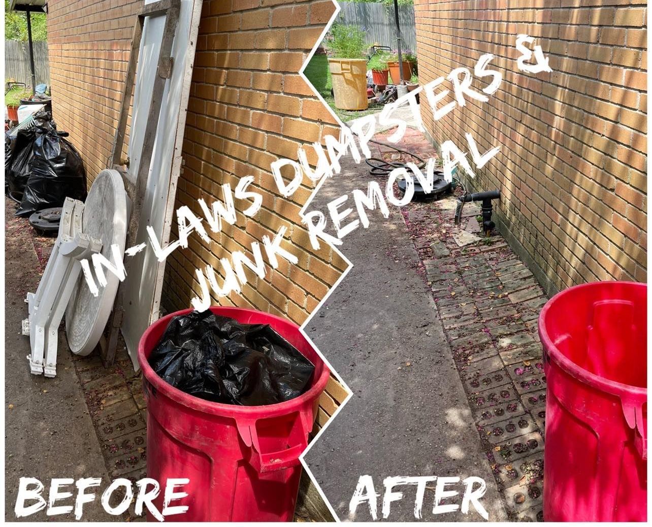 A before and after picture of a junk removal service.