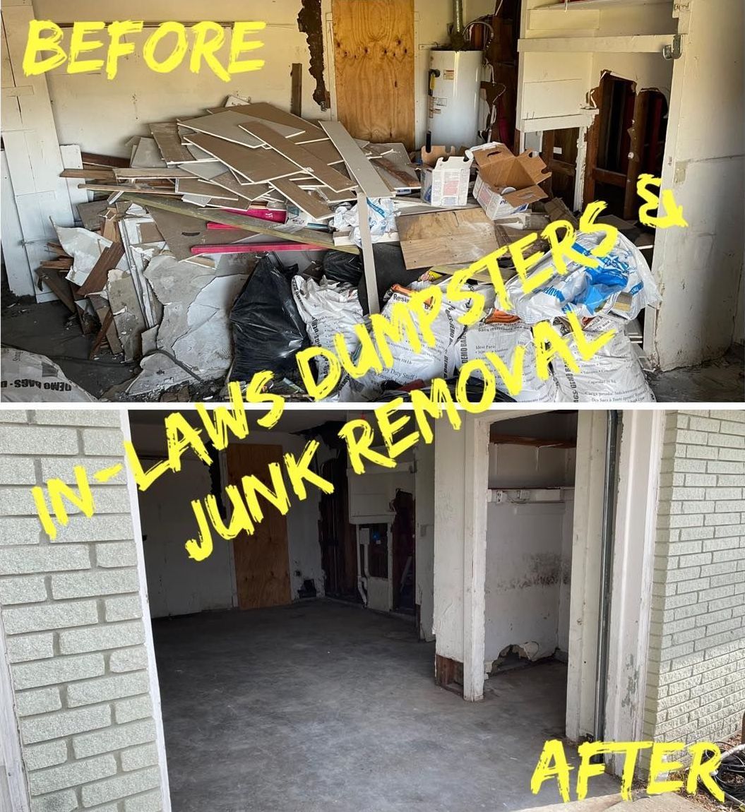 A before and after photo of a junk removal service