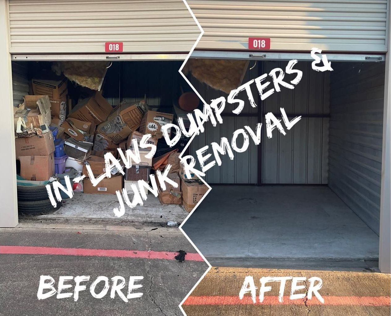 A picture of a garage before and after junk removal