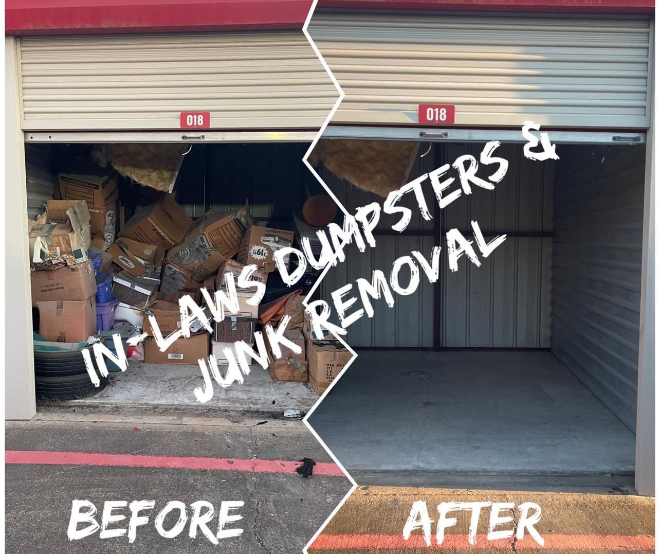 A before and after picture of a junk removal service.