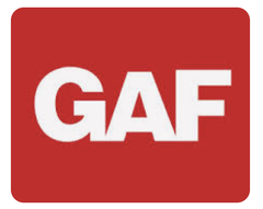 White GAF logo on a red rounded-square background