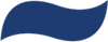 Blue wavy ribbon logo on a white background