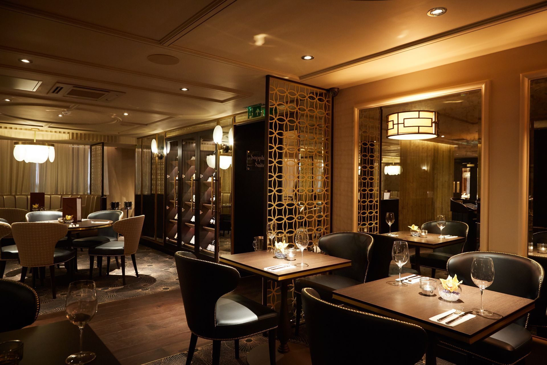 interior of la dragon restaurant, showcasing the shades of golda nd black
